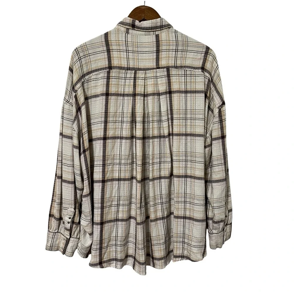 Free People Hidden Valley‎ Plaid Oversized Button Up Shirt Size M Boho Western